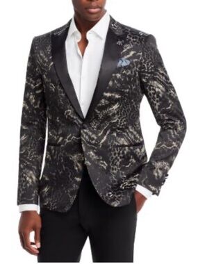 John Varvatos Jacquard Dinner Jacket Black/Grey Leopard Size 38R